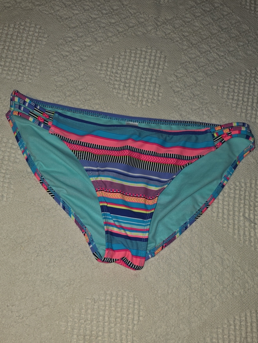 No Boundaries Striped Multi-Color Bikini Bottom - Large 11-13